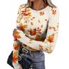 Women's Fitted Long Sleeve T-Shirt with Maple Leaf Print, Neck and Cuffs for Everyday Wear
