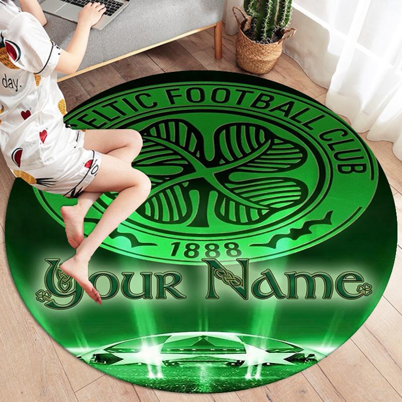 Celtic FC Wappen Benutzerdefinierter Name Runder Teppich Teppich für Wohnzimmer Schlafzimmer Sofa Spielzimmer Dekor Rutschfeste Bodenmatte