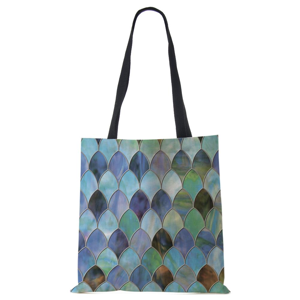 

Canvas Shoulder Bag Geometry Women Casual Shopper Reusable Environmental Handbag Harajuku Cotton Foldable Travel Tote Bag KTY