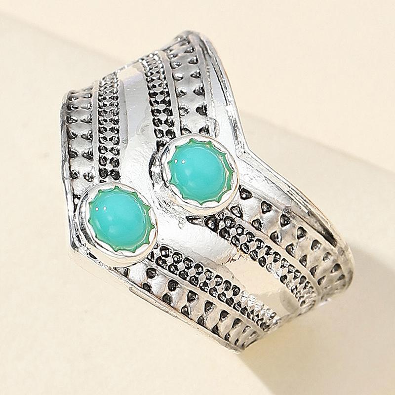 Женские кольца Huajie Классические Древнее Серебро Инкрустация Зеленым Камнем Ретро Ежедневные Нежные Тренд Мода 6