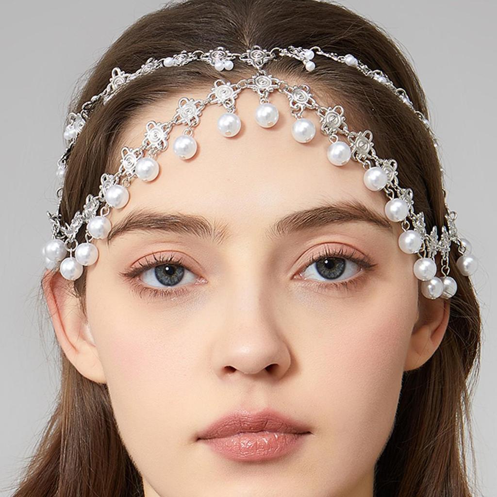 European & American Bridal Headdress, Indian Pearl Tassel Hair Chain, Exotic Hair Accessories