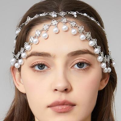 European & American Bridal Headdress, Indian Pearl Tassel Hair Chain, Exotic Hair Accessories