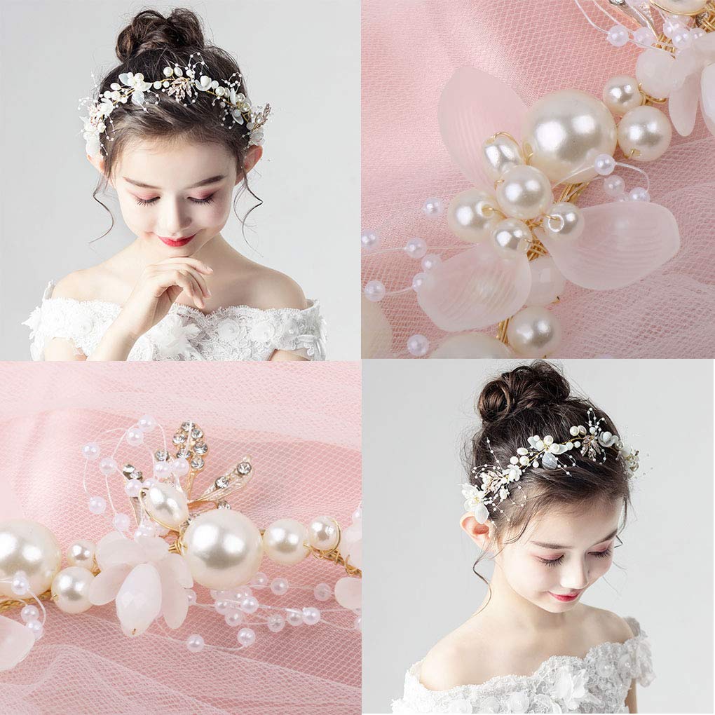 Sitengle Hair Head Dress with Hair Hair Flower Girl Hair Perfect for Entrance and Graduations Ornament, Headband, Children's Pearls, Accessory, Band,