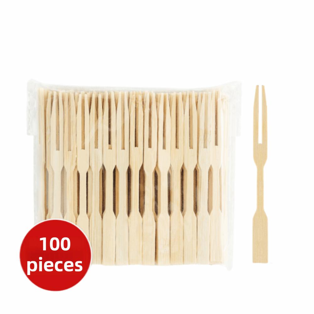 

100Pcs Disposable Appetizer Forks Bamboo Restaurant Tableware Fruit Forks Charcuterie Boards Flat head