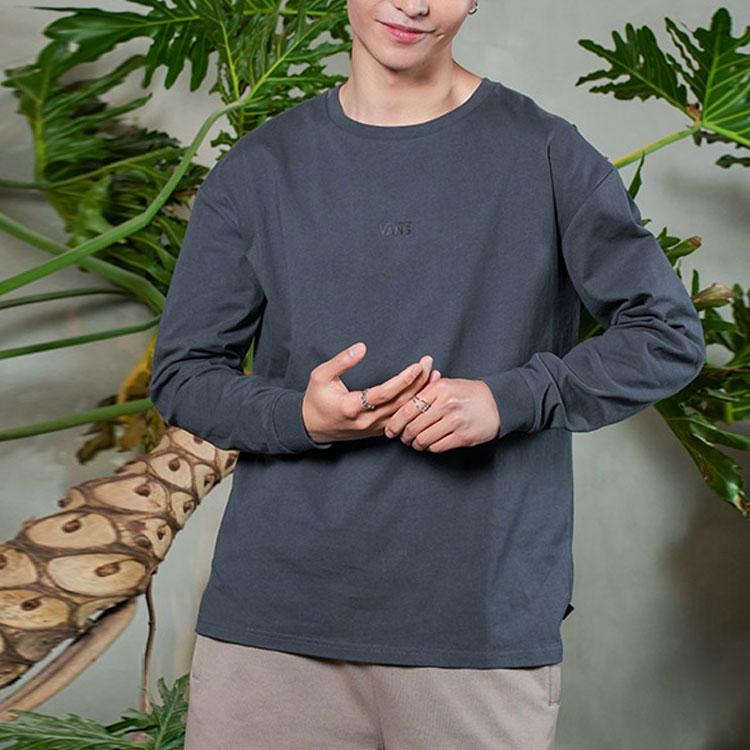 Vans Solid Twill Crew Neck Long Sleeve T-Shirt Unisex Tops Gray Black VN000FQR1O7