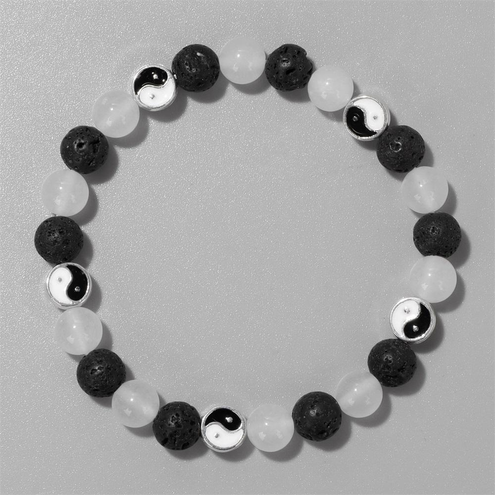 Neues weißes Katzenauge-Opal-Perlen-Armband, Mode, Tai Chi, Yin Yang, schwarze Glasperlen, Energie-Armbänder, Männer, Frauen, bester Freund, Schmuck