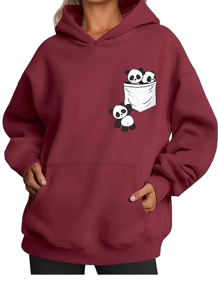 Women's Fall/Winter Warm Panda Printed Oversized Fleece-Lined Hoodie Women's Fashion Hoodie