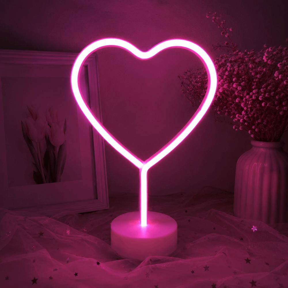 Heart Shaped Neon Desk Lamp USB or Battery Operated LED Neon Sign Decorative LED Neon Light  Women