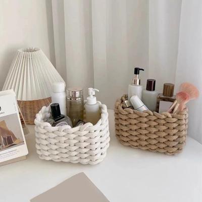 Makeup Beauty Tools Storage Basket Multifunctional Dresser Storage Basket Compact Size Cotton Rope Small Woven Organizer