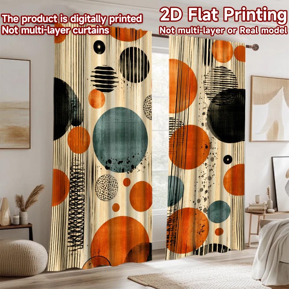 2D flat printing 2pcs Curtain Window Curtains Circles and Lines Digital Printed Polyester Drapes Family Party Decoration Perfect