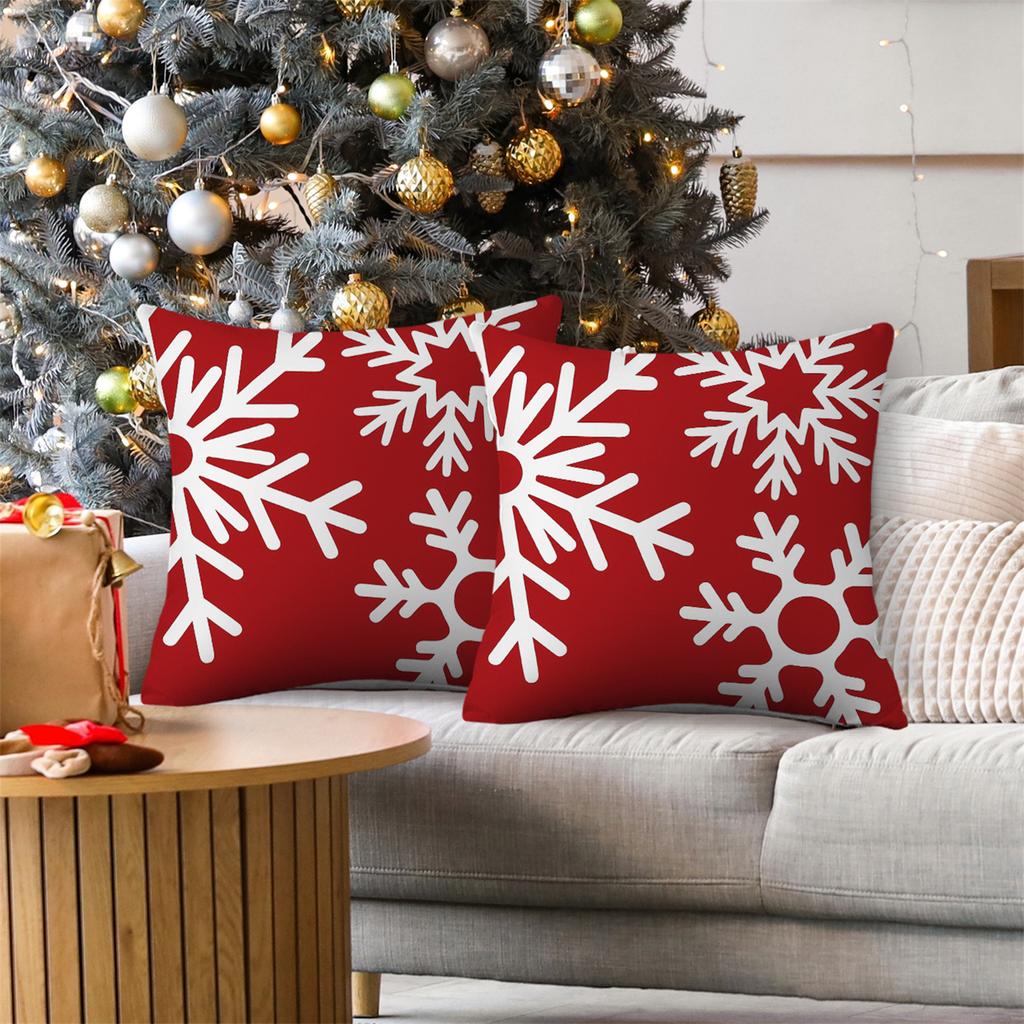 2Pcs White Snowflakes Christmas Throw Pillow Covers Designs, Zip Closure, Winter Holiday Party Cushion Case For Bedroom Sofa