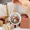 Acrylic Red Bird Pendant Christmas Ornament, Snow Scene Pattern Xmas Tree Pendants Hanging Decor, Retro Round for Winter Holiday Party Festive Decor