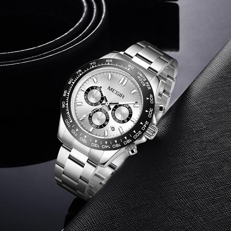 Men'S Watch, Multifunctional Waterproof Chronograph Business Steel Watch Versatile Sports Watch 8104