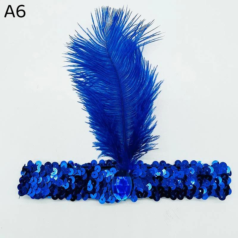 1Pcs Colorful Feather Sequin Gem Headpiece Aesthetic Flapper Headband For 1920S Party Costume Accessory Dress Up