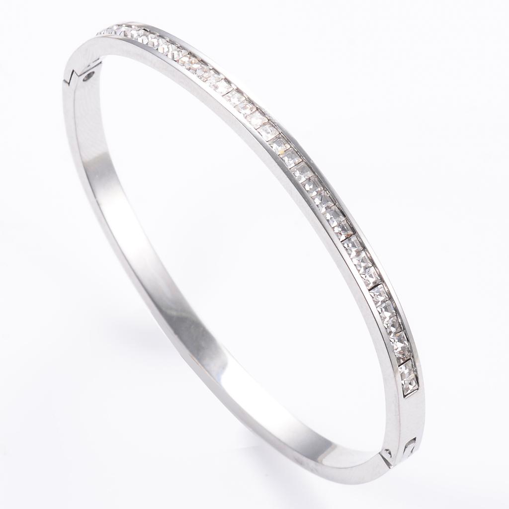 3.6mm Wide Open Bangle Stainless Steel Inlaid Zircon Bracelet Dainty Bracelets Trendy Jewelry Women Girl Gifts Waterproof