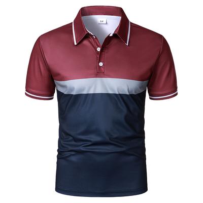100% Polyester Men Summer Short Sleeve Fashion Business Casual Short Sleeve Golf Polo Shirt Men Spell Color Sport Tops
