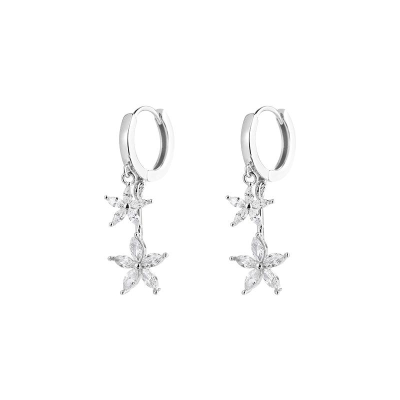 2024 New Zircon Flower Sterling Silver Circle Earrings for Women - Elegant, Trendy, and Exquisite Design.