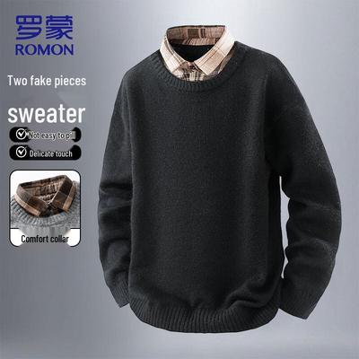Men's Faux Two-Piece Knit Pullover
