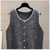 2026 Autumn New Women Sweater Knitting Fashion Tops Cardigan Lady Sleeveless Embroidery Floral Vest Tank Shirt Loose Casual