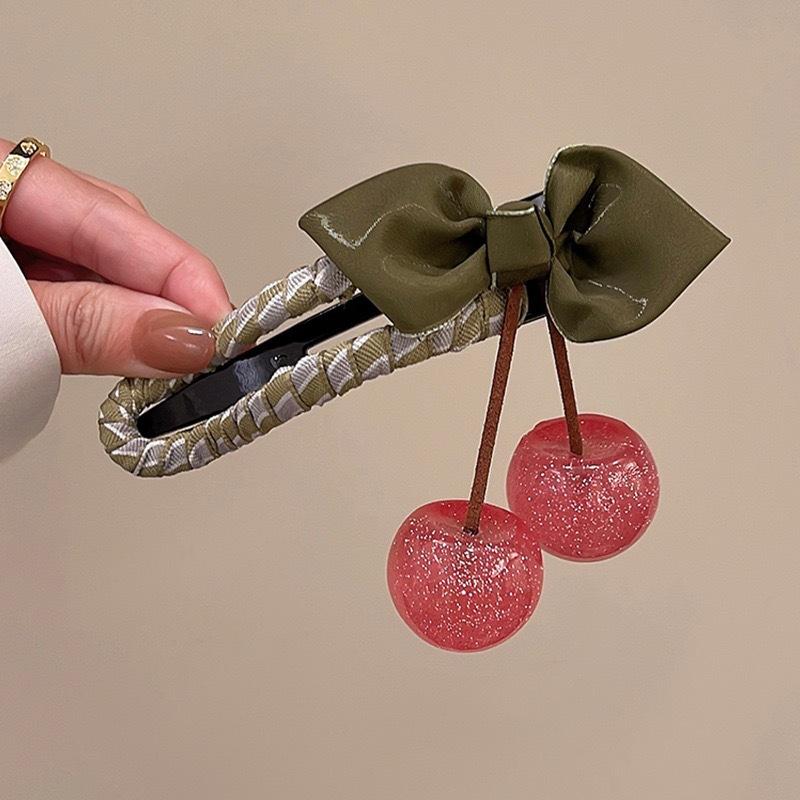 Large Size Cherry Bow Duckbill Hair Clip For Women Exquisite Hair Accessories Temperament The Back Of The Head Hairpin