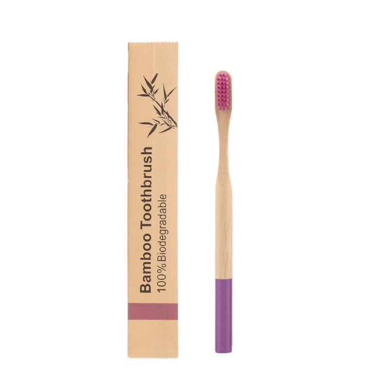 Custom Logo Kraft Bag BPA Free Color Painted Round Handle Adult Soft Eco Biodegradable Bamboo Toothbrush