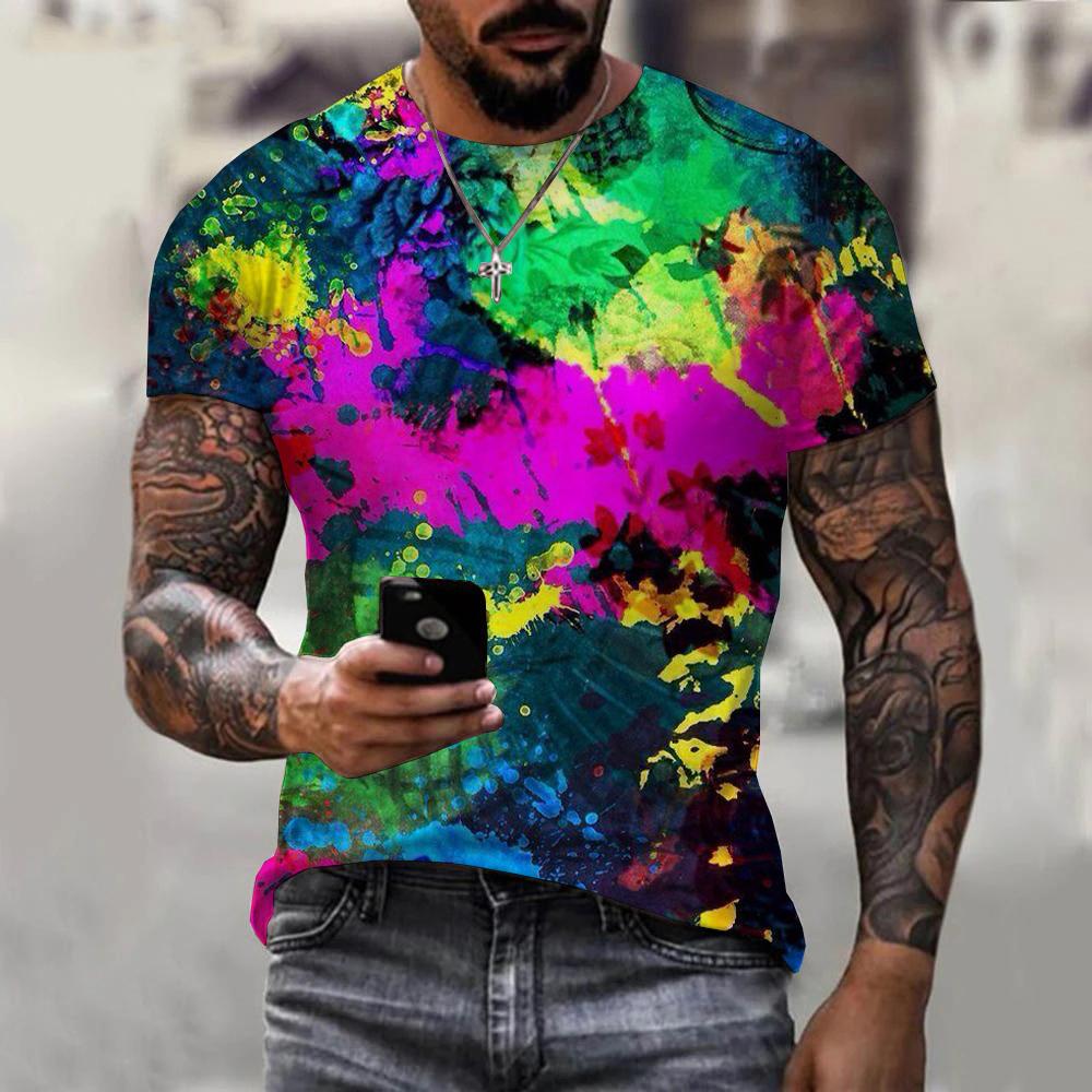 New Fashion Europe and America Retro Graffiti Men T-Shirt Summer Trend Casual Personality Street Style Printed Short Sleeve Tees