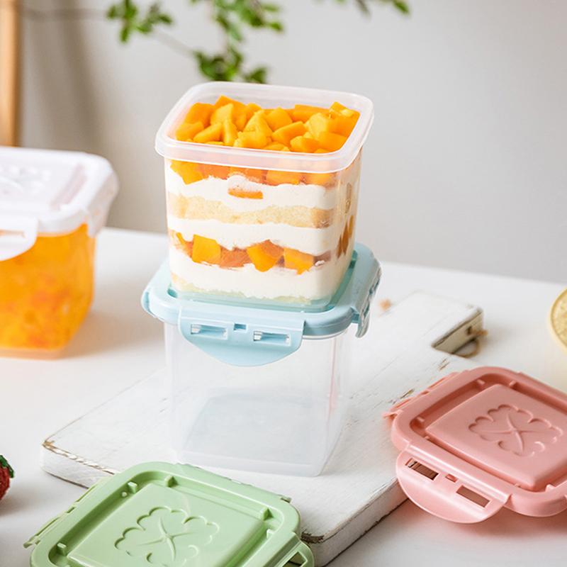 Reusable Dessert Box With Lid Transparent Square Cake Container Ice Cream Sealed Jar Refrigerator Fruit Vegetable Fresh Box