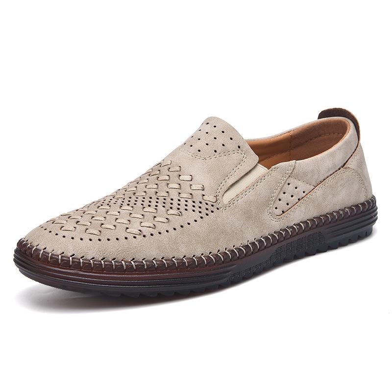Men s Handmade Leather Slip-On Loafers - Casual Outdoor Low-Top, Large Size. 40 бежевый