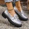 Fashion Women's Loafers New Thick Sole Chain Silver Shoes for Women 2025 Fashion Platform Shoes Woman Comfort Slip on Flats Plus Size 43