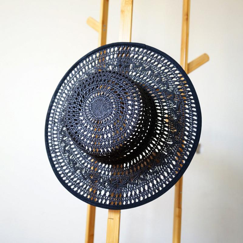 French Retro Elegant Hollow Woven Flat Top Top Hat Women'S Summer Sunshade Vacation Straw Hat Straw Hat Beach Japanese