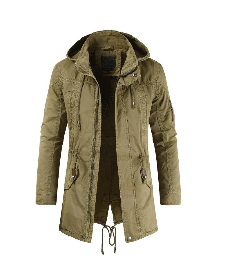 New Mens Jackets Hooded Trench Outerwear Casual Solid Outdoor Coat Military Windbreaker Fashion Windproof Jacket Mens Clothing