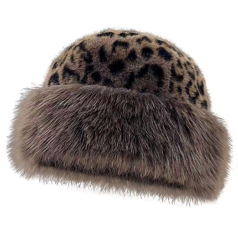 Winter Leopard Print Warm Plush Pullover Cap Women Retro Thickened Cold Ear Protection Dome Bucket Hats