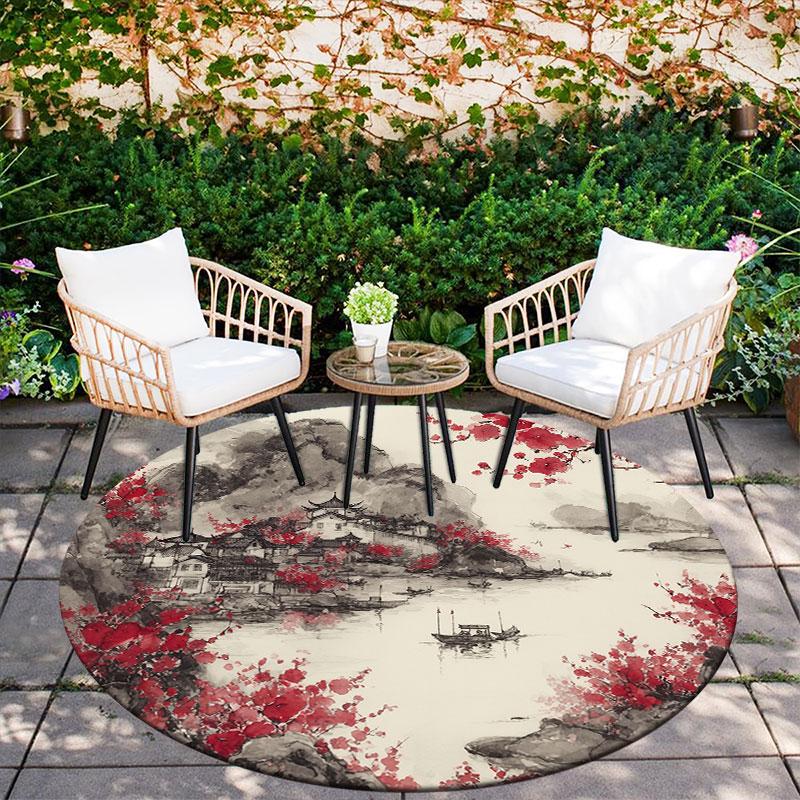Landscape Painting pattern round rug,Carpet Rug for Living Room Bedroom Playroom ,Non-slip Floor Mat,Holiday Gifts and Birthday Gifts.