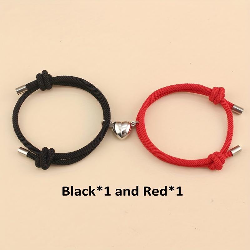 2pcs/set Magnetic Heart Charm Braided Rope Adjustable Bracelets For Couples, Holiday Birthday Gift For Boyfriends / Girlfriends