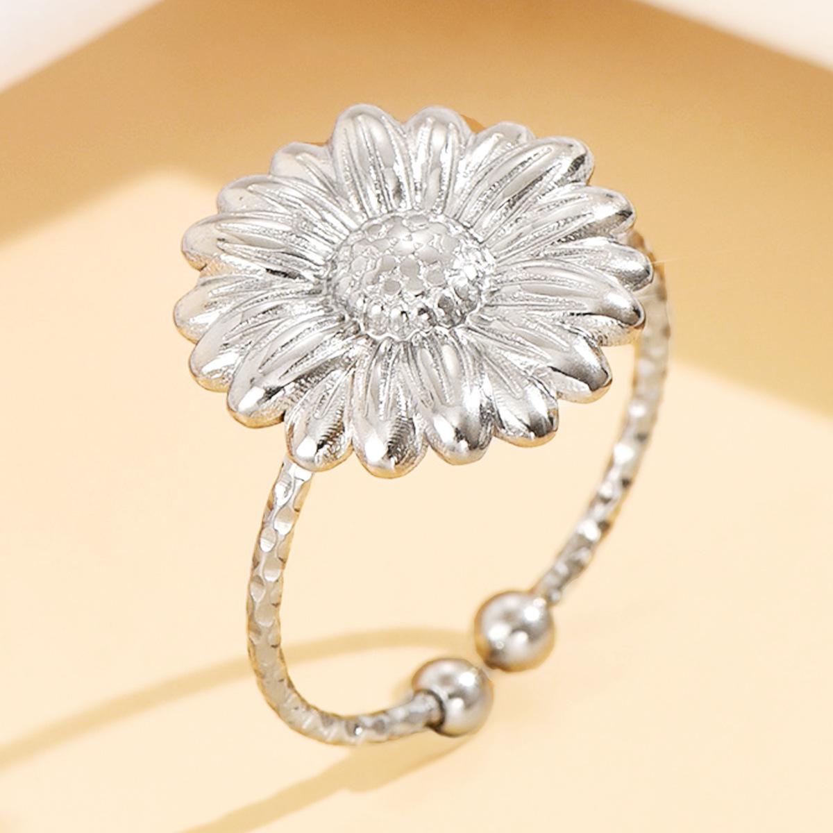 Стильное кольцо-подсолнух из нержавеющей стали - Свежий, Милый, Пасторальный стиль, Женский аксессуар