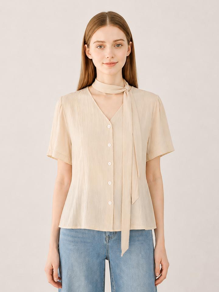 Page Flynn Wrinkle V-Neck Strap Blouse_P6Bbl019C Black/Free
