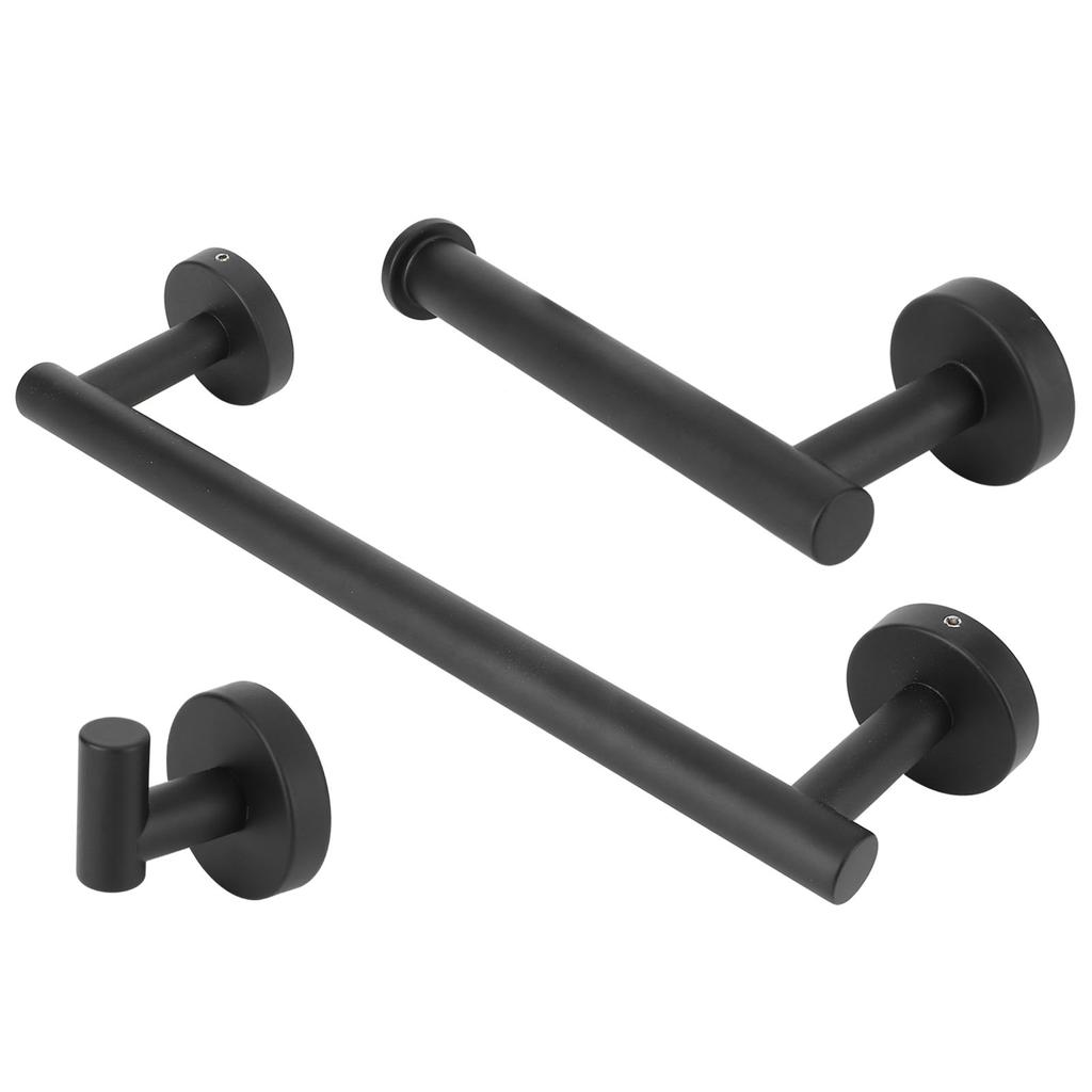 3 Buc/Set Suport Depozitare Prosoape Montat pe Perete Suport Hârtie Cârlig Haine Kit Feronerie Baie Negru