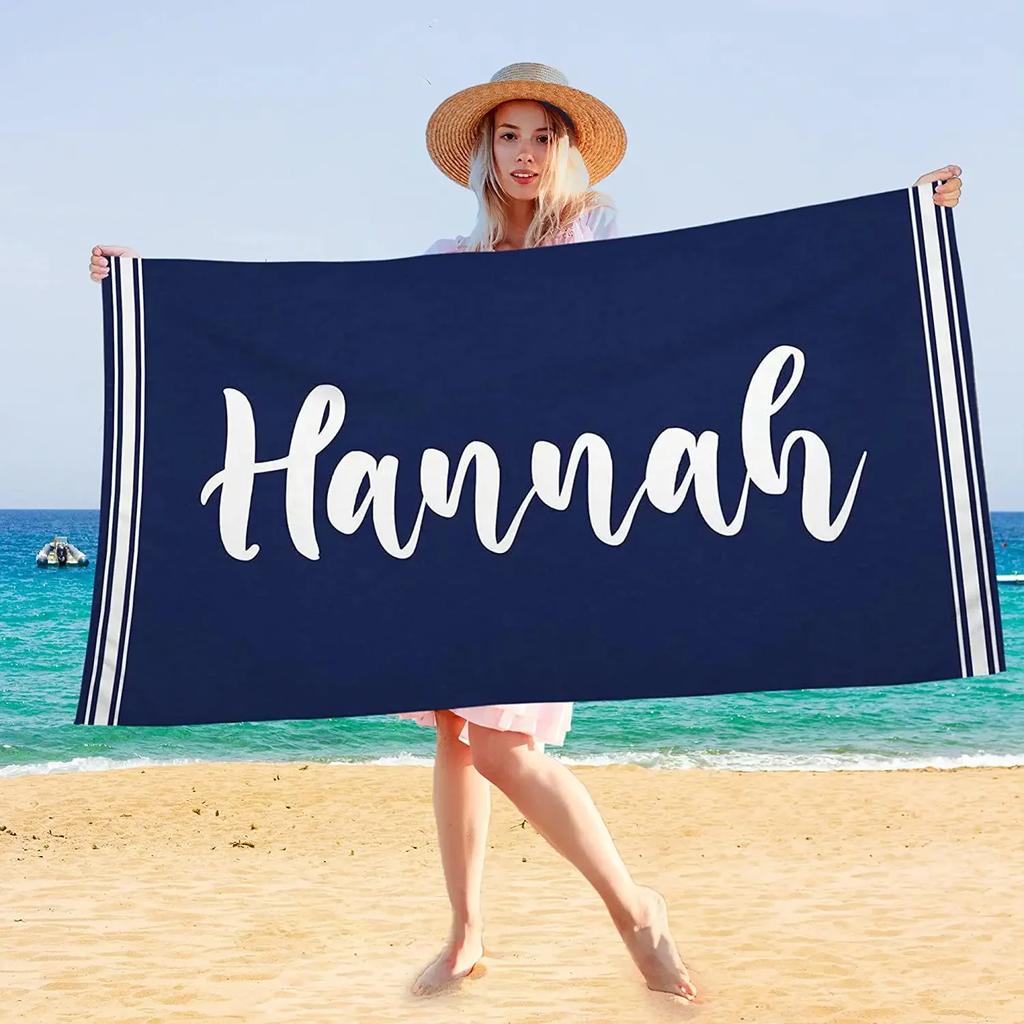 Personalized Beach Towel for with Name Text Custom Bath Towel for Hotel Gym Bathroom Add Own Design Soft Pool Towel for Gift