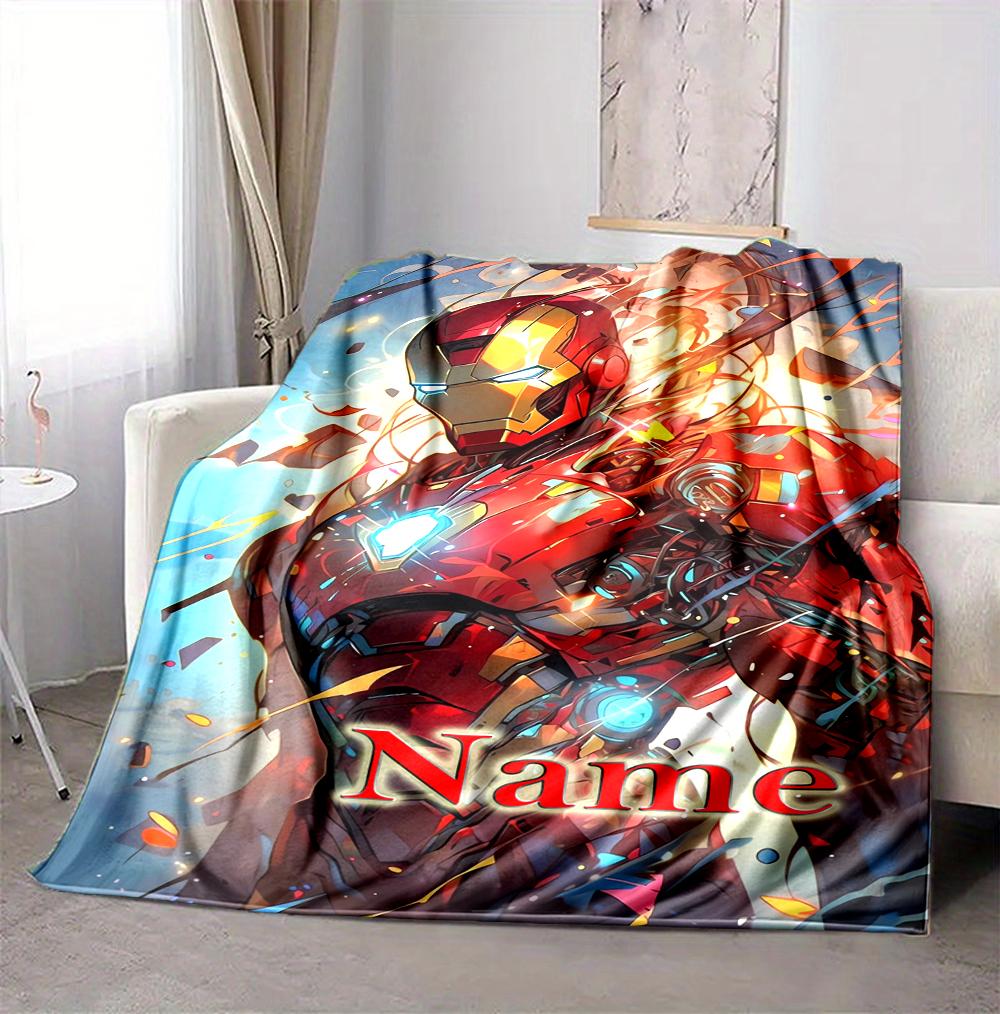 Custom Name Iron Man Flight Flannel Blanket Throw Blanket Soft Warm Sofa Bed Decor Unique Gift