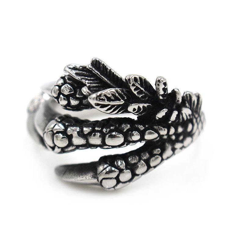 Antique Silver Eagle Dragon Claw Skull Ring: Men's Rock Jewelry for Halloween