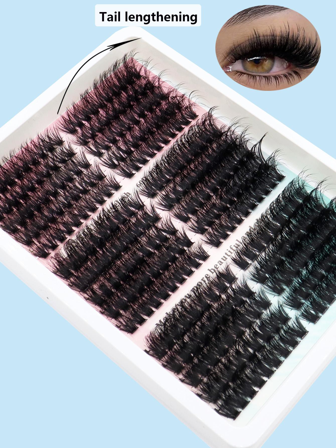 

Черные пучковые ресницы 60D+80D+100D, 15 рядов по 290 пучков, термоклеевые ресницы CC/D/DD из меха норки, с длинными глазками. DD чёрный