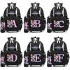 2Pcs/set 26 English Letter K-Pop Printed Backpack with 750Ml Water Bottler for Teenager Student Girl Boy Bookbag Kid Gift Large Capacity Travel Bag