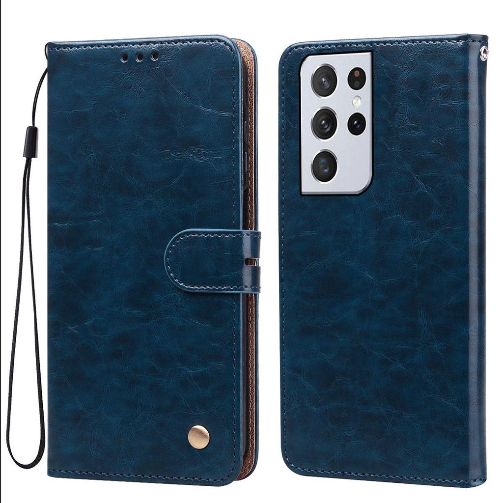 Vintage Crazy Horse Texture PU Leather Flip Wallet Phone Case for Samsung Galaxy S21 Ultra Card Holder Kickstand Shockproof Protective Cover