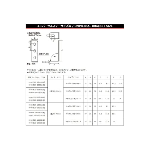 KITACO Suport Universal Tip L/90°/70mm pentru Șurub M8/2 BUC Uz General Negru 0900-529-10602