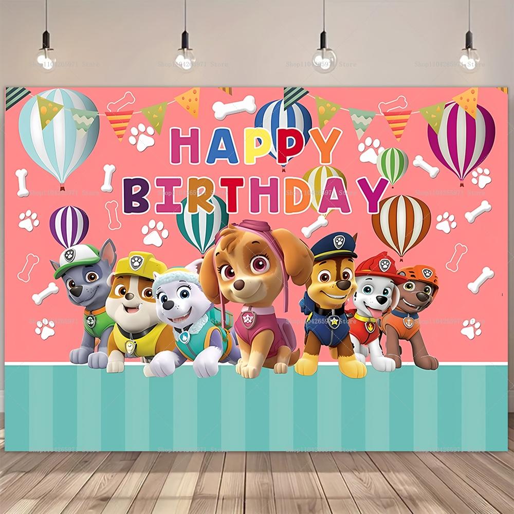PAW Patrol Cartoon Dog Birthday Backdrop Kids Happy Birthday Photo Background Banner Baby Shower Boys Girls Party Decor Supplies