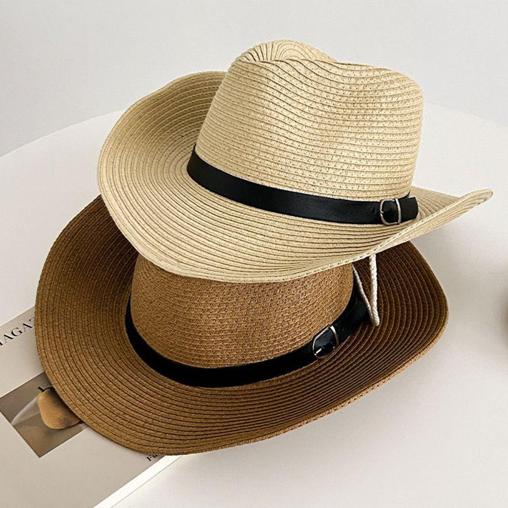 Wide Brim Western Cowboy Hat UV Protection Straw Cap Fashion Beach Cap Outdoor