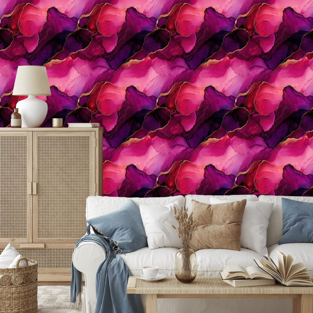 Ink Wallpaper Purple, Burgundy and Pink for Living Room and Bedroom 50x1000