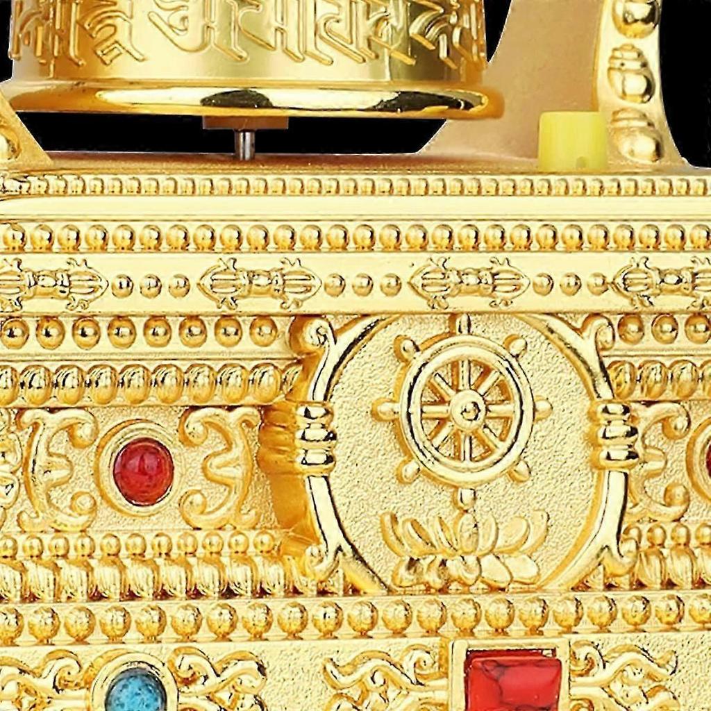 Silent Solar Powered Gold Tibetan Prayer Wheel with 4 Wind Chimes for Home Decor
