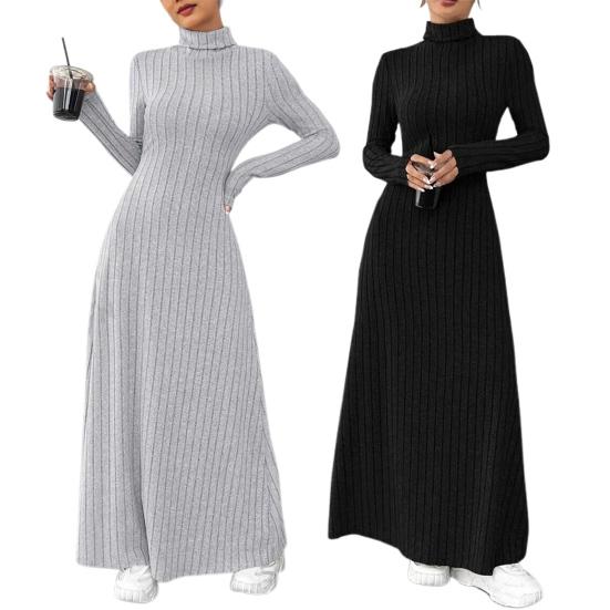 Sweater Dress for Women Casual Long Sleeve High Neck Ribbed Knit A-Line Dress Fall Winter Pullover Tunic Maxi Dress