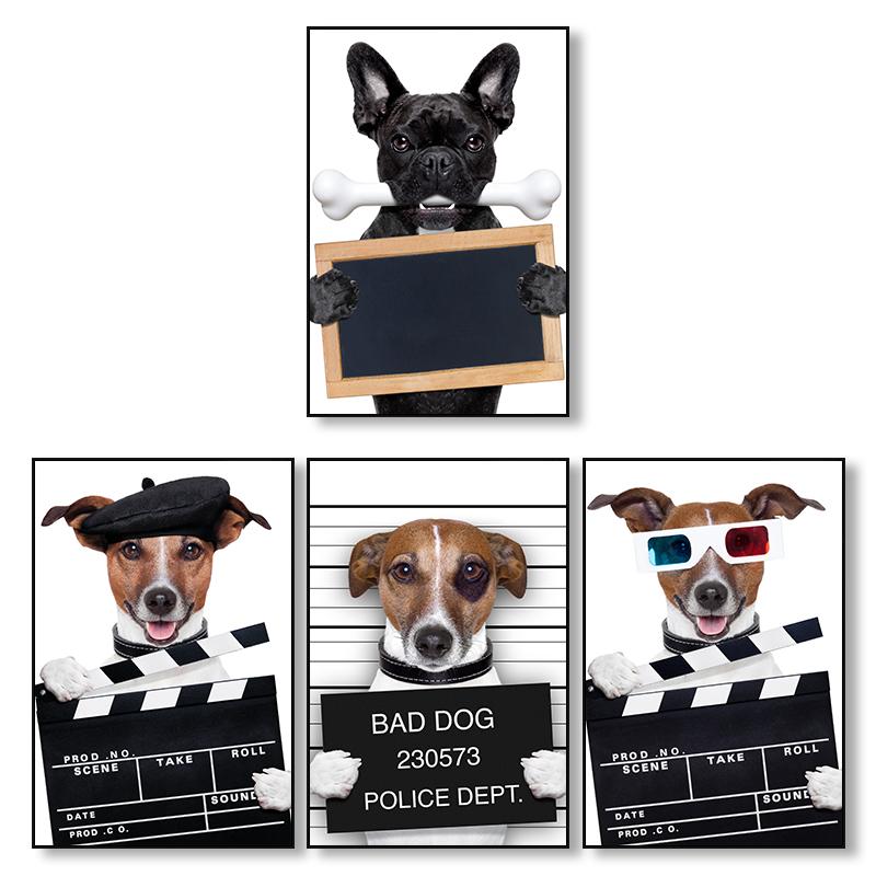 Modern Cartoon Animal Poster and Prints Funny Police Dog Canvas Painting Wall Picture for Pet Store Kids Nursery Room Decoration No Frame